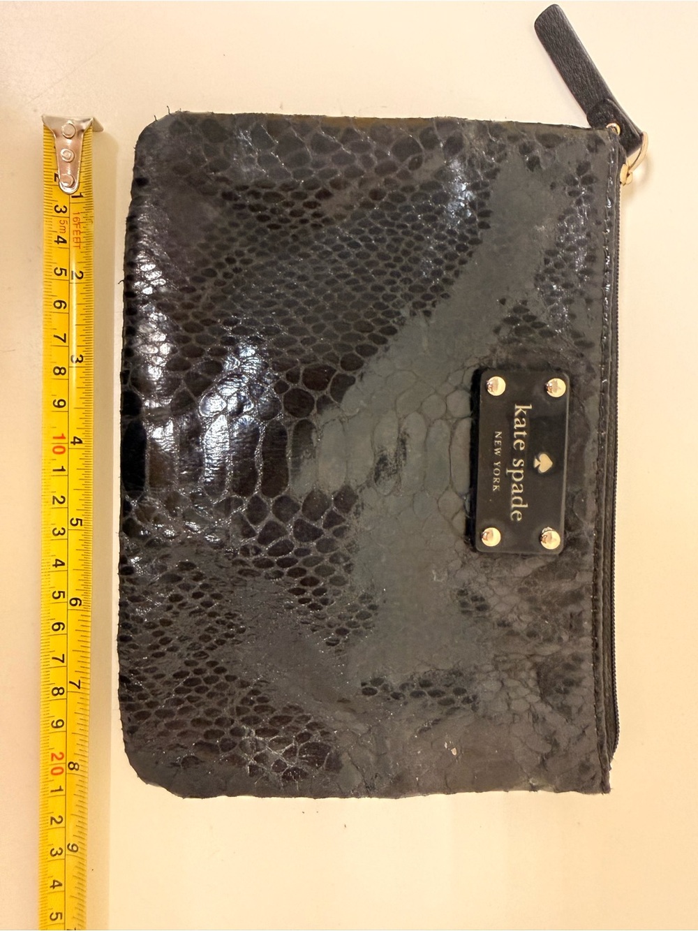 Kate Spade Black Embossed Snake-Print Cosmetic Pouch Python Skin Textured - Picture 12 of 13